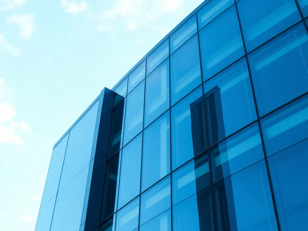Professional office building exterior with glass reflection,